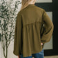 Olive green She’s Got A Way babydoll blouse with ruffled hem