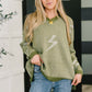 Olive Shock Value V-Neck Sweater with white lightning bolt