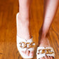 Cream Chain Detail Notched Slide Sandals - DAVERRI FASHIONS