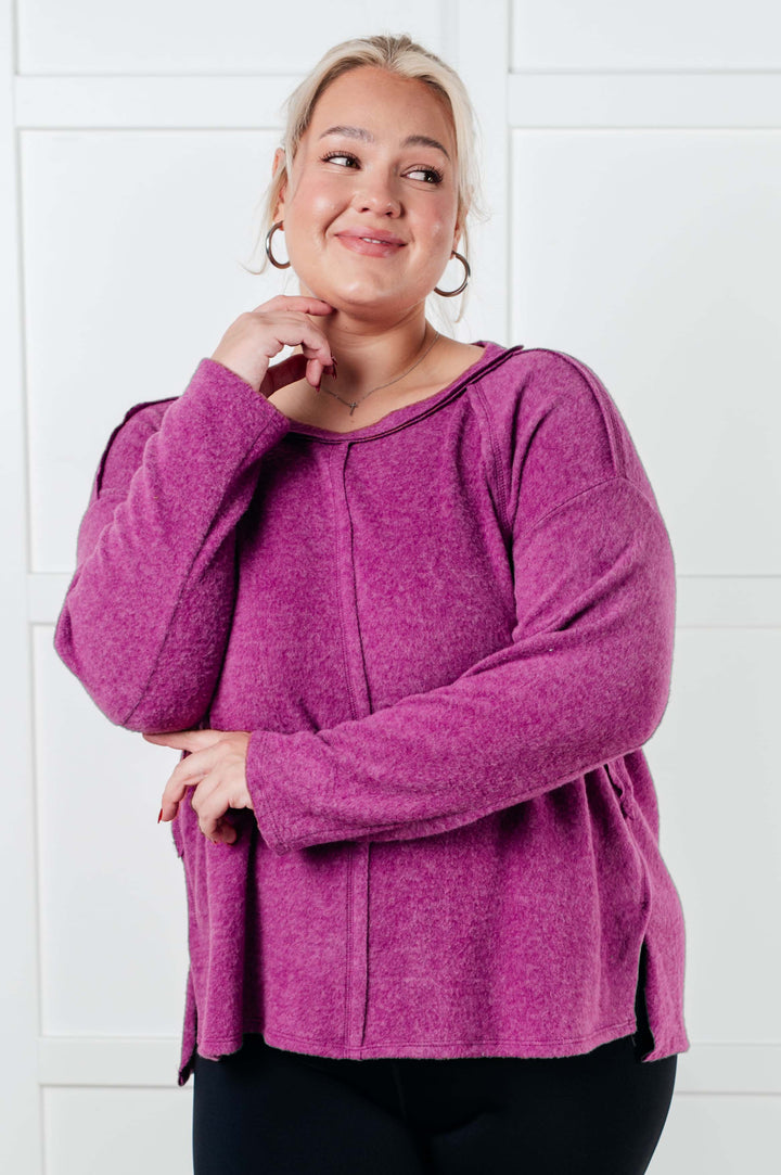 Simple Silhouette Brushed Hacci Sweater in Light Plum Tops