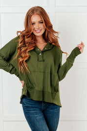 Simple Snug Snap Hooded Pullover Tops