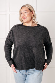 Simply Basic Ribbed Hacci Sweater in Black | Tops Daverri Fashions
