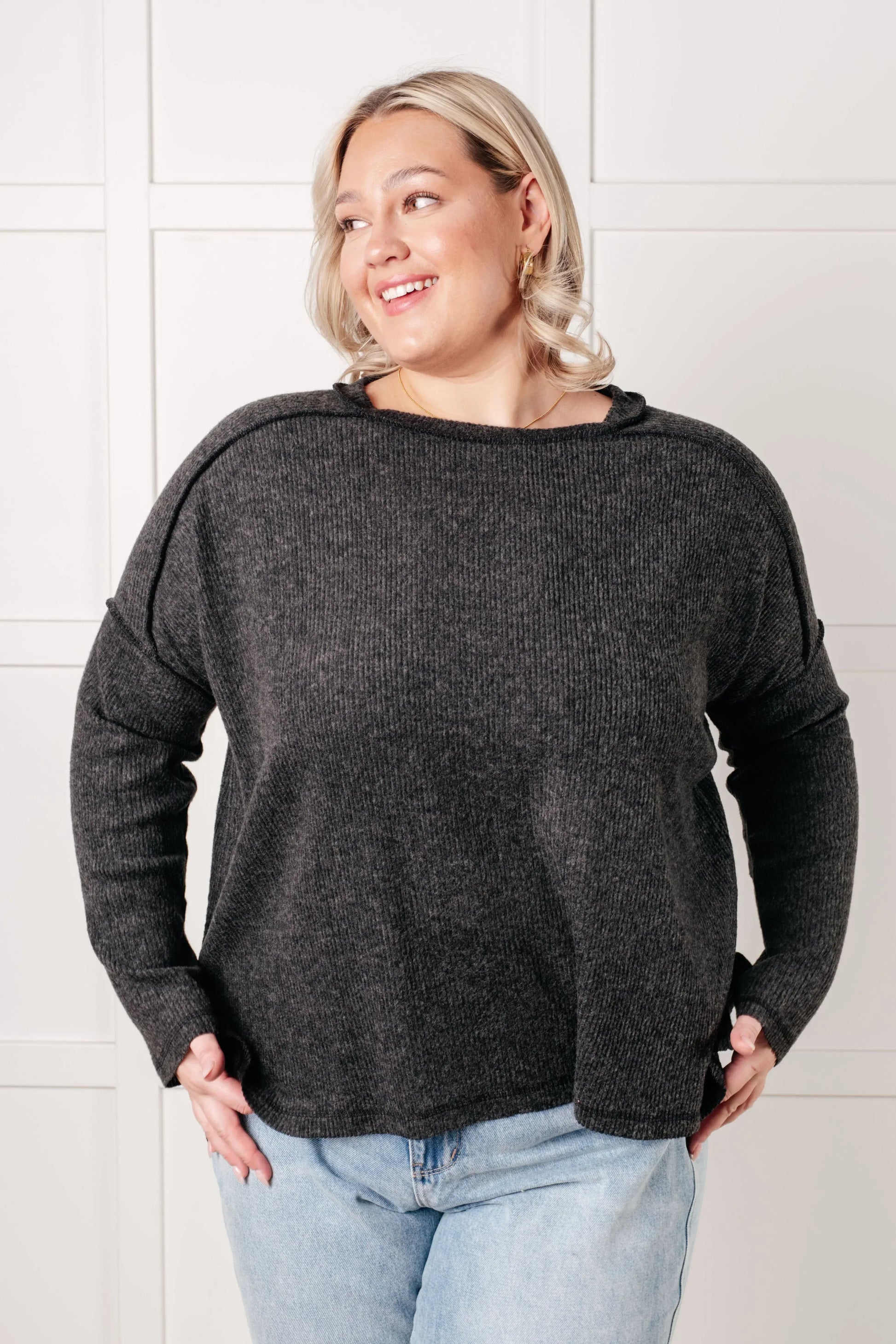 Zenana Black Ribbed Hacci Sweater - DAVERRI FASHIONS