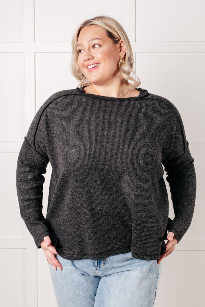 Simply Basic Ribbed Hacci Sweater in Black | Tops Daverri Fashions