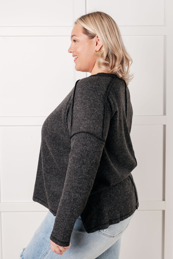 Simply Basic Ribbed Hacci Sweater in Black | Tops Daverri Fashions