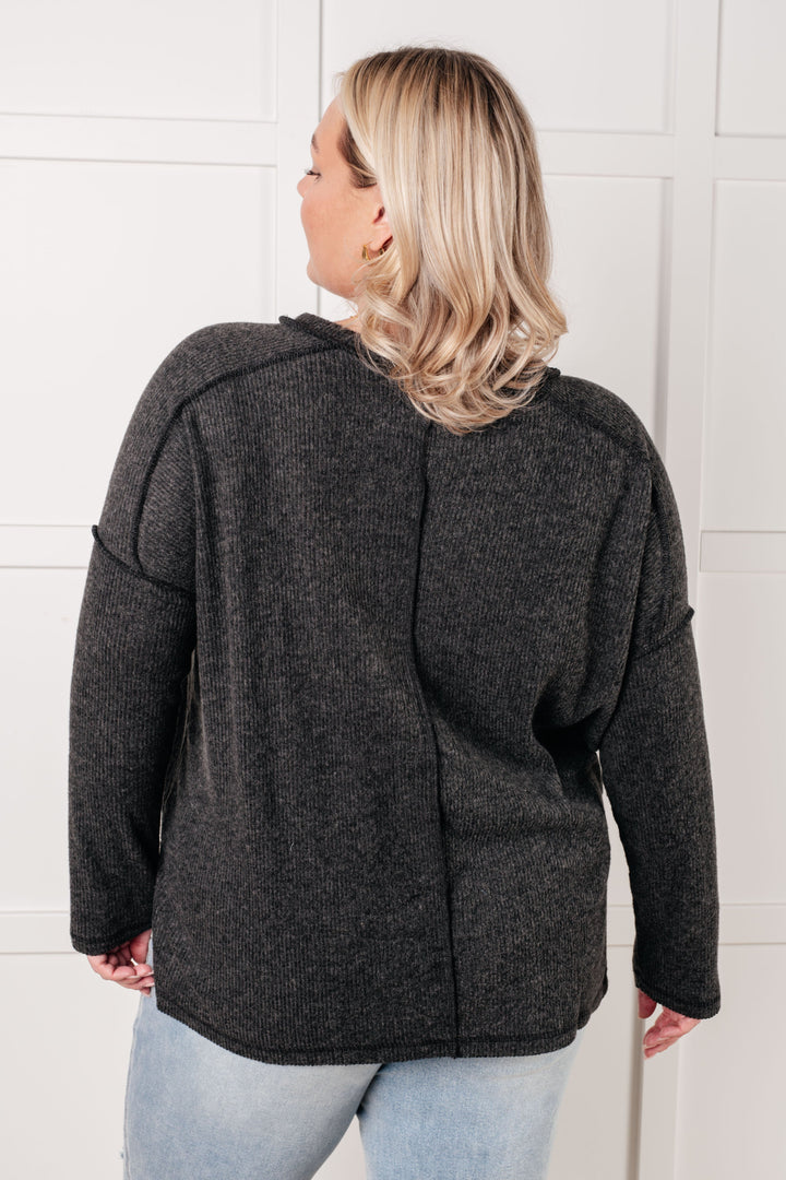 Simply Basic Ribbed Hacci Sweater in Black | Tops Daverri Fashions