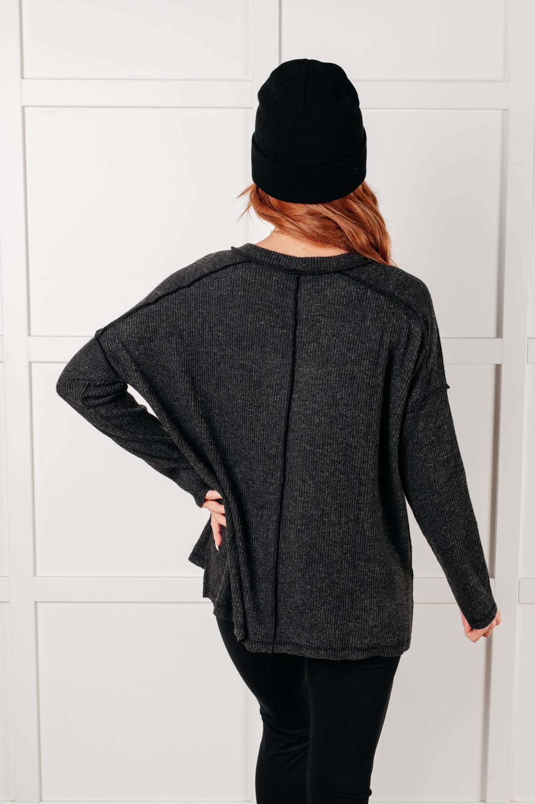 Simply Basic Ribbed Hacci Sweater in Black | Tops Daverri Fashions