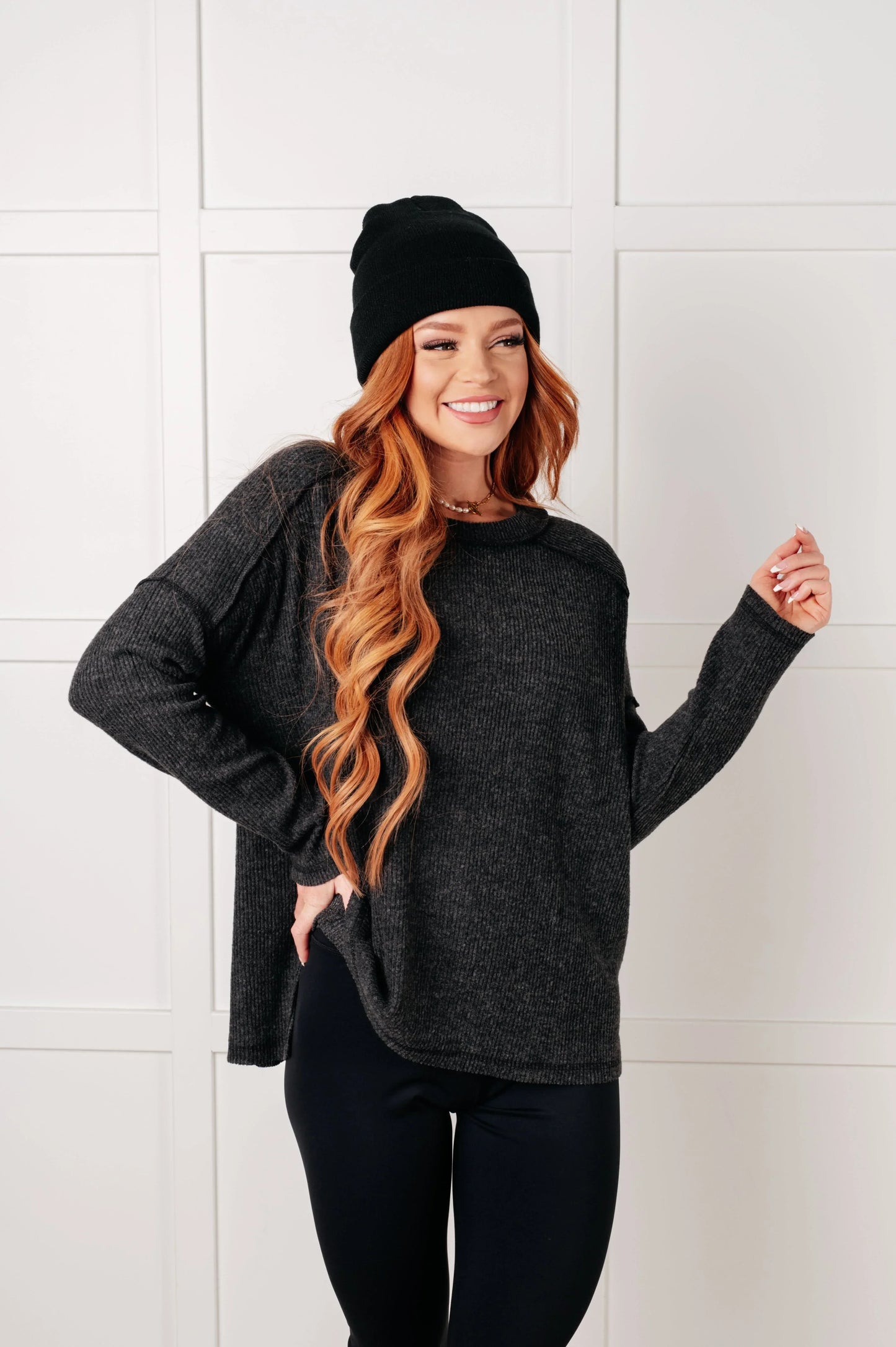 Zenana Black Ribbed Hacci Sweater - DAVERRI FASHIONS