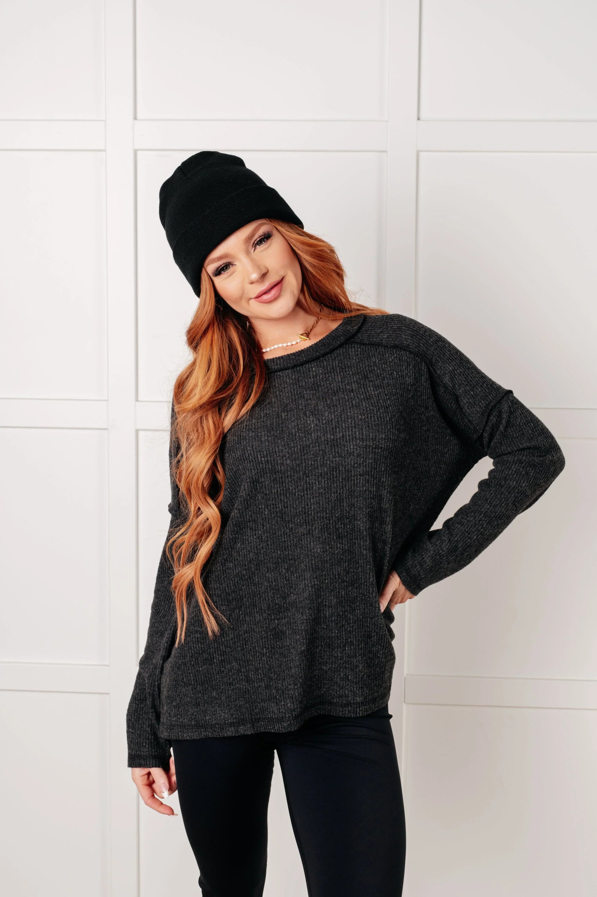 Zenana Black Ribbed Hacci Sweater - DAVERRI FASHIONS