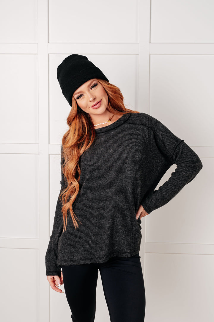 Simply Basic Ribbed Hacci Sweater in Black | Tops Daverri Fashions