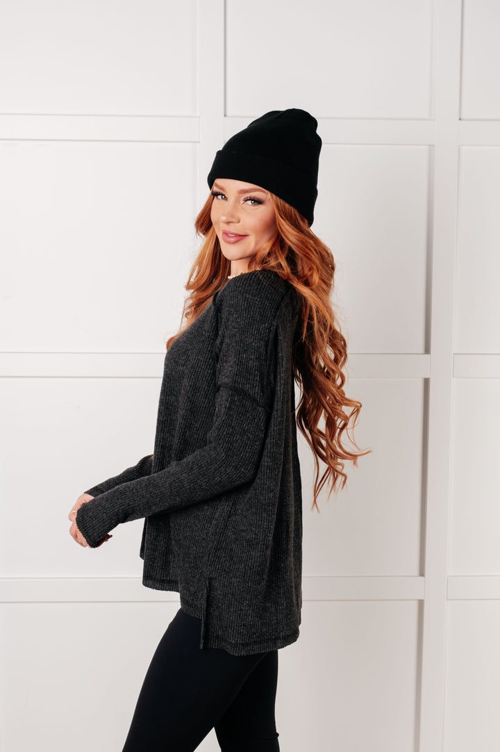 Simply Basic Ribbed Hacci Sweater in Black | Tops Daverri Fashions