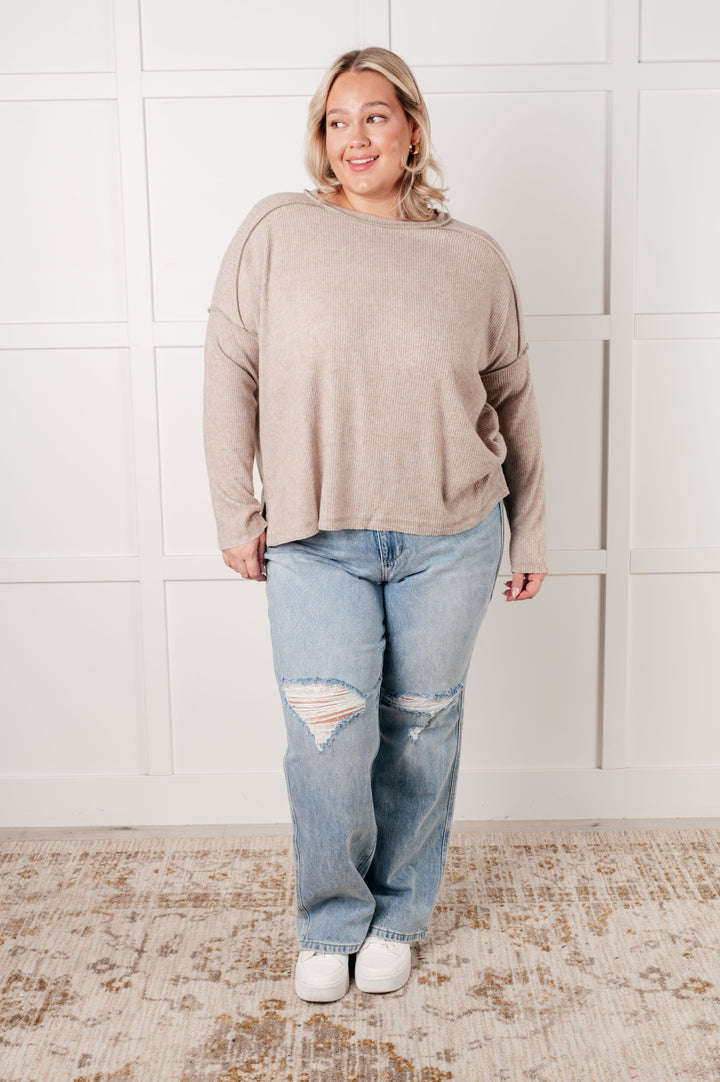 Simply Basic Ribbed Hacci Sweater in H Mocha | Tops Daverri Fashions