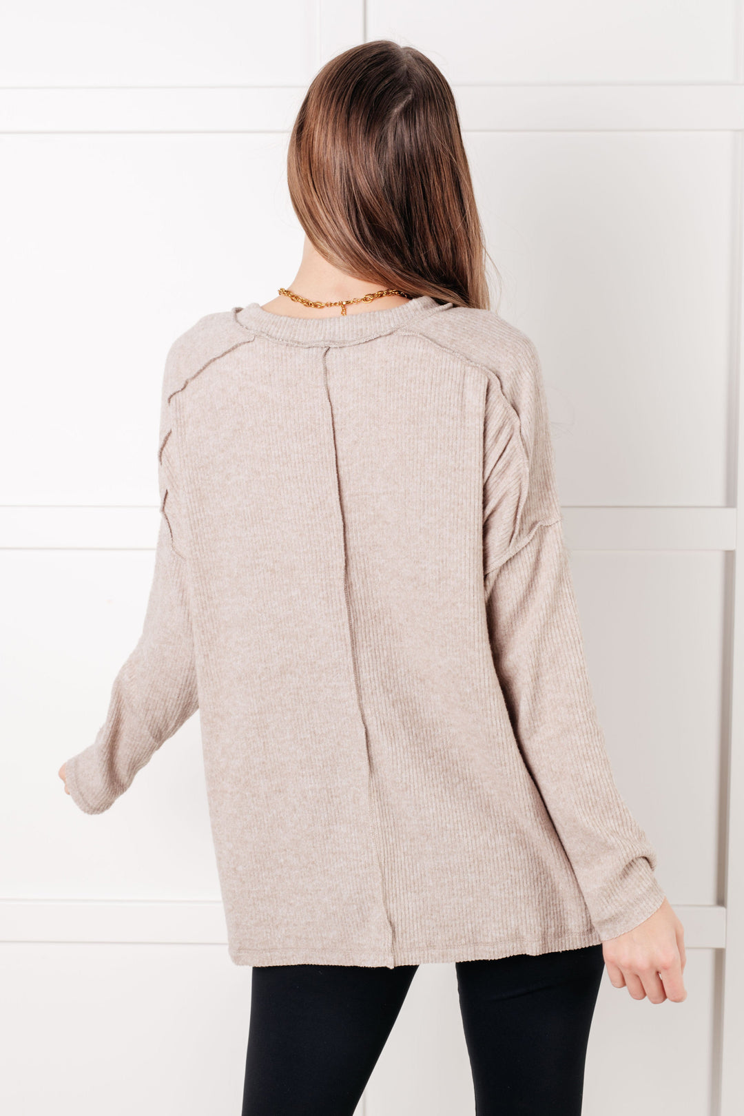 Simply Basic Ribbed Hacci Sweater in H Mocha | Tops Daverri Fashions