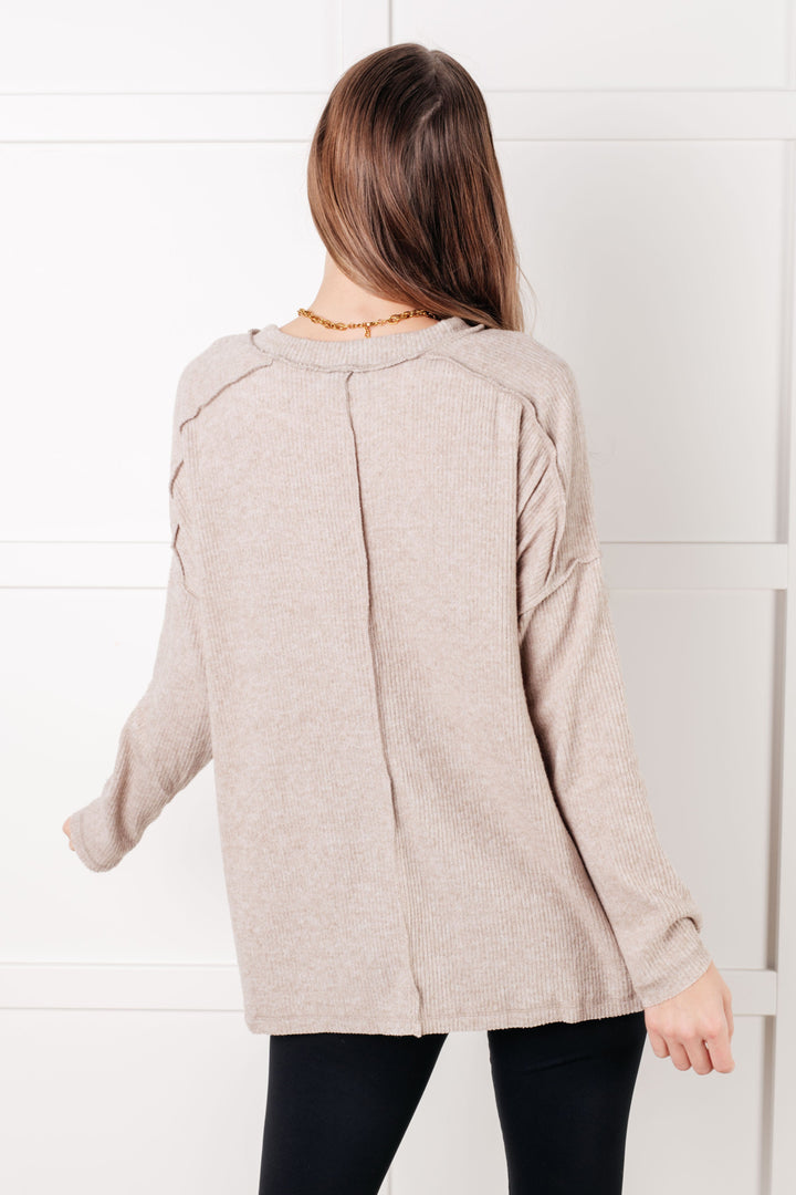 Simply Basic Ribbed Hacci Sweater in H Mocha | Tops Daverri Fashions