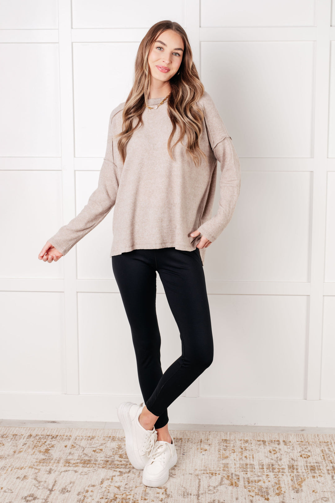 Simply Basic Ribbed Hacci Sweater in H Mocha | Tops Daverri Fashions