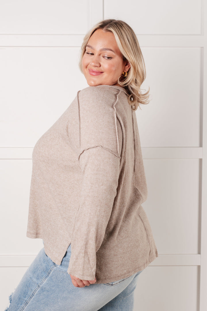 Simply Basic Ribbed Hacci Sweater in H Mocha | Tops Daverri Fashions