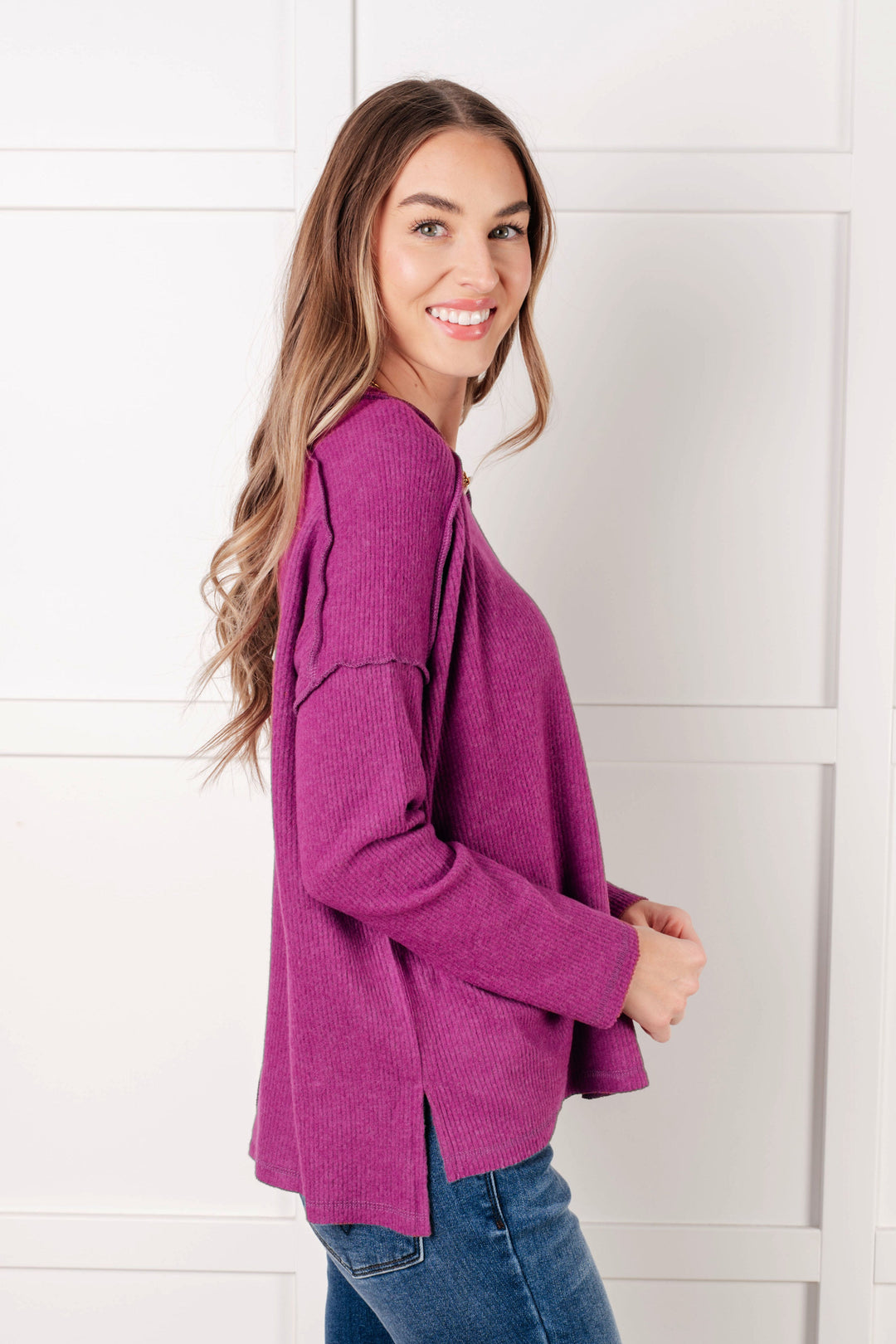 Simply Basic Ribbed Hacci Sweater in Light Plum | Sweaters Daverri Fashions