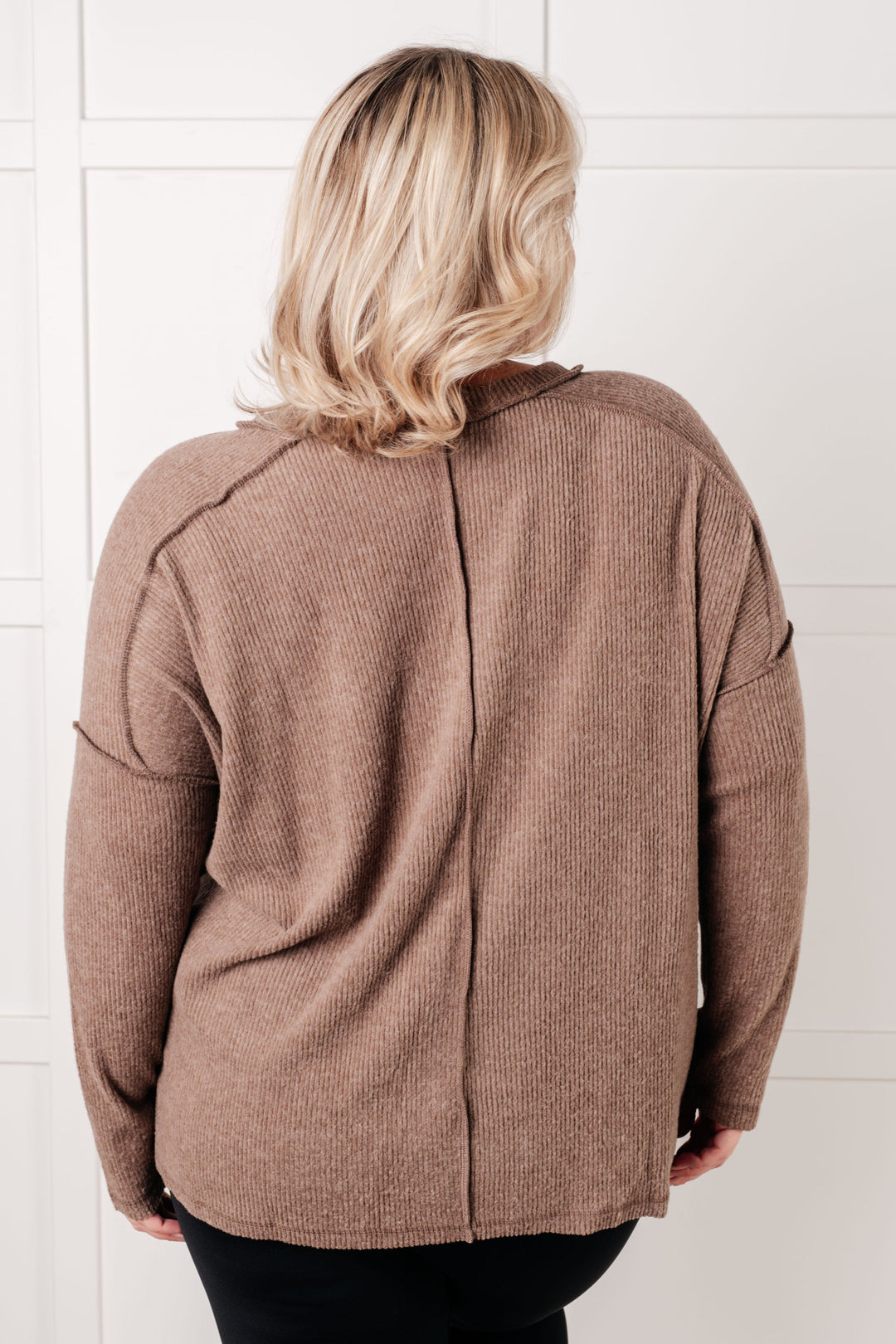 Simply Basic Ribbed Hacci Sweater in Mocha | Tops Daverri Fashions