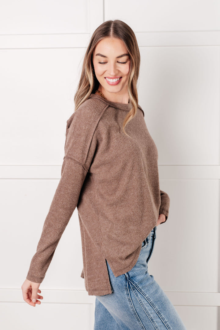 Simply Basic Ribbed Hacci Sweater in Mocha | Tops Daverri Fashions
