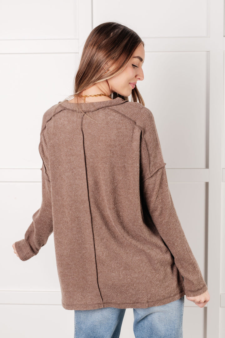 Simply Basic Ribbed Hacci Sweater in Mocha | Tops Daverri Fashions