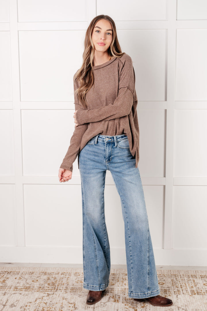 Simply Basic Ribbed Hacci Sweater in Mocha | Tops Daverri Fashions