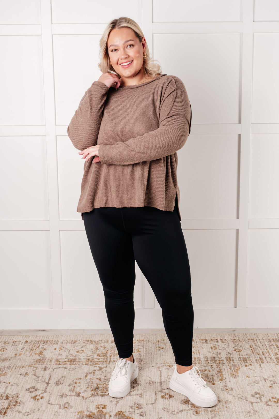 Simply Basic Ribbed Hacci Sweater in Mocha | Tops Daverri Fashions