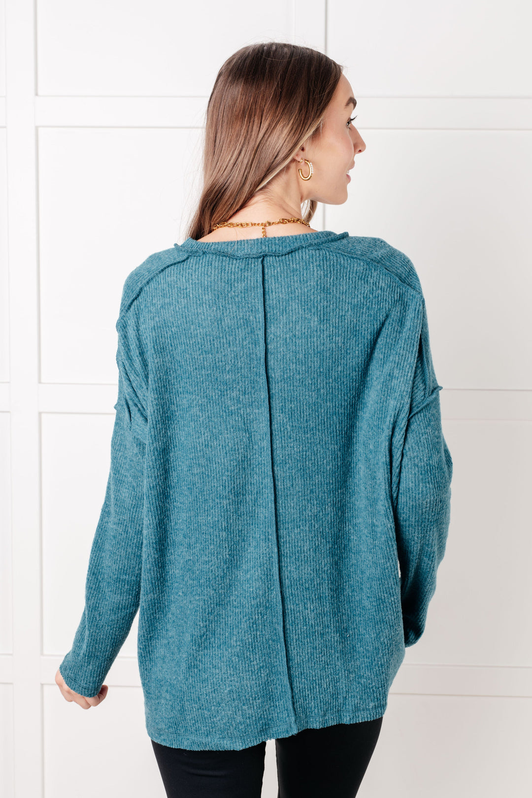 Simply Basic Ribbed Hacci Sweater Teal | Sweaters Daverri Fashions