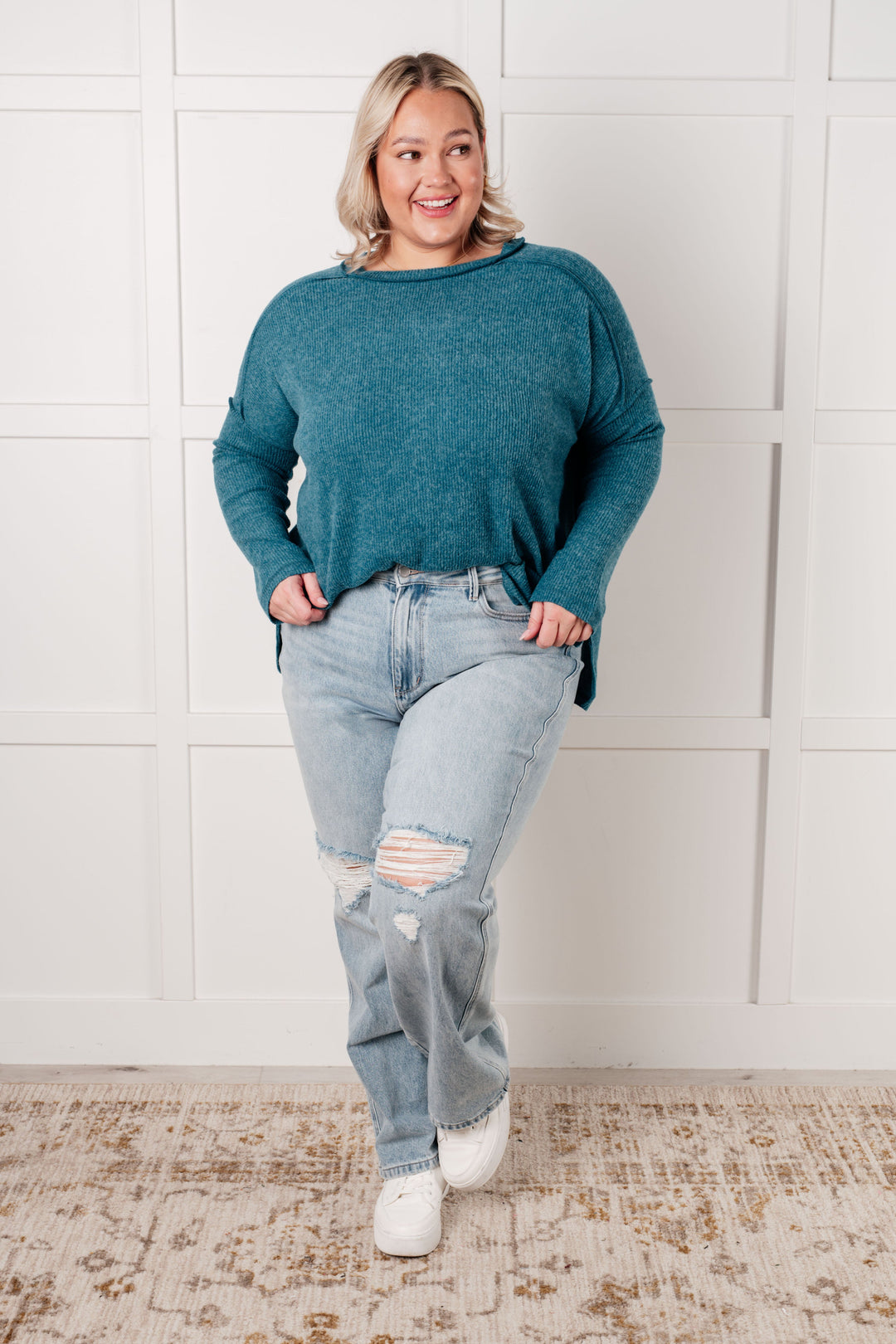 Simply Basic Ribbed Hacci Sweater Teal | Sweaters Daverri Fashions