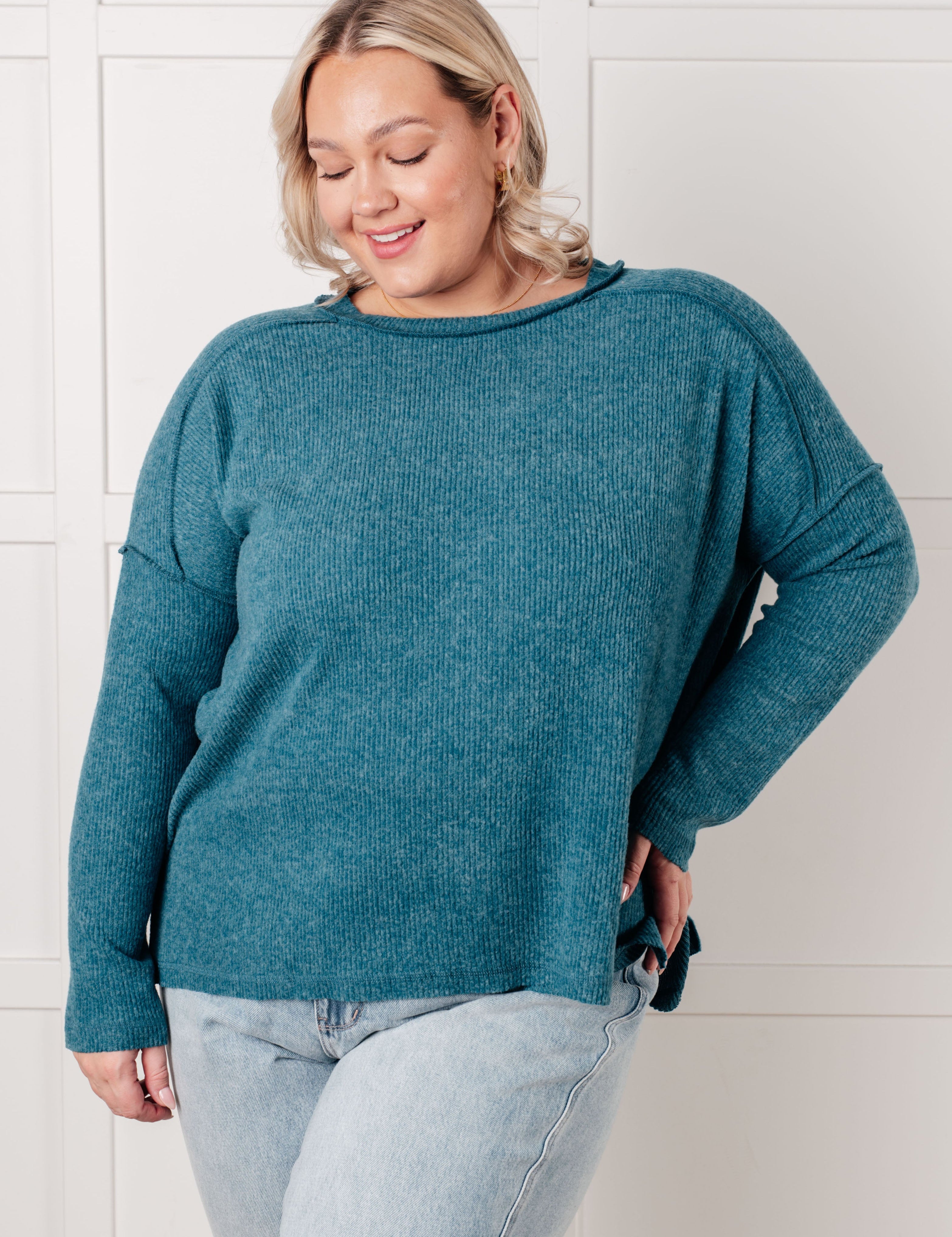 Simply Basic Ribbed Hacci Sweater Teal | Sweaters Daverri Fashions