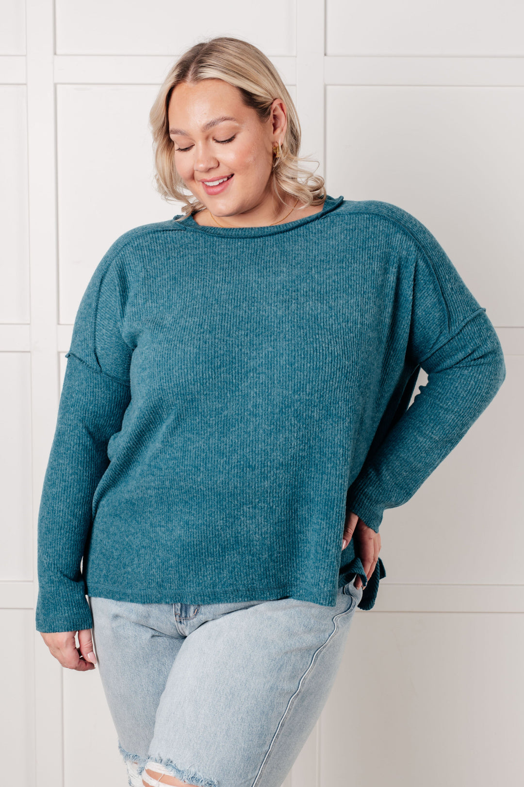 Simply Basic Ribbed Hacci Sweater Teal | Sweaters Daverri Fashions
