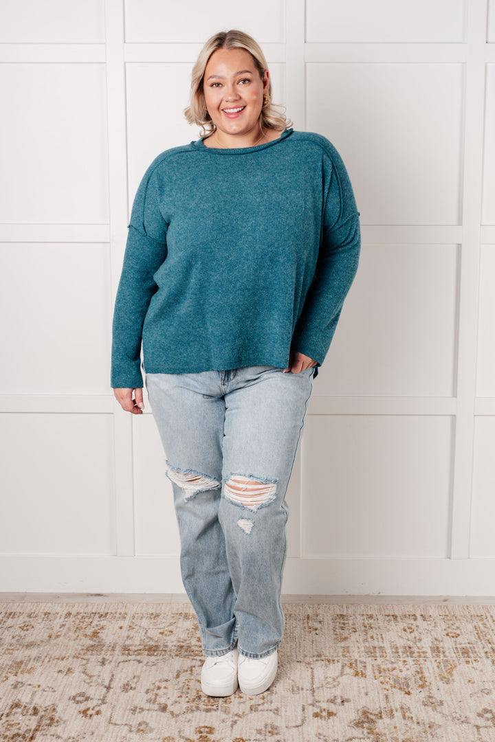 Simply Basic Ribbed Hacci Sweater Teal | Sweaters Daverri Fashions