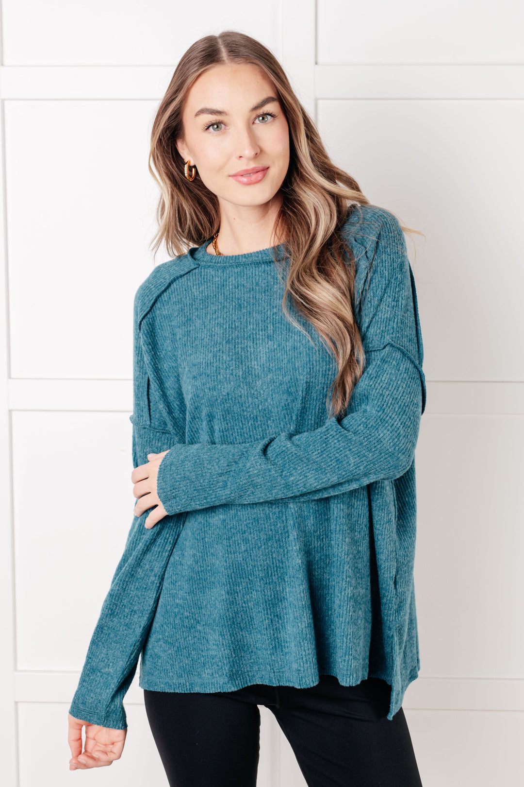 Simply Basic Ribbed Hacci Sweater Teal | Sweaters Daverri Fashions