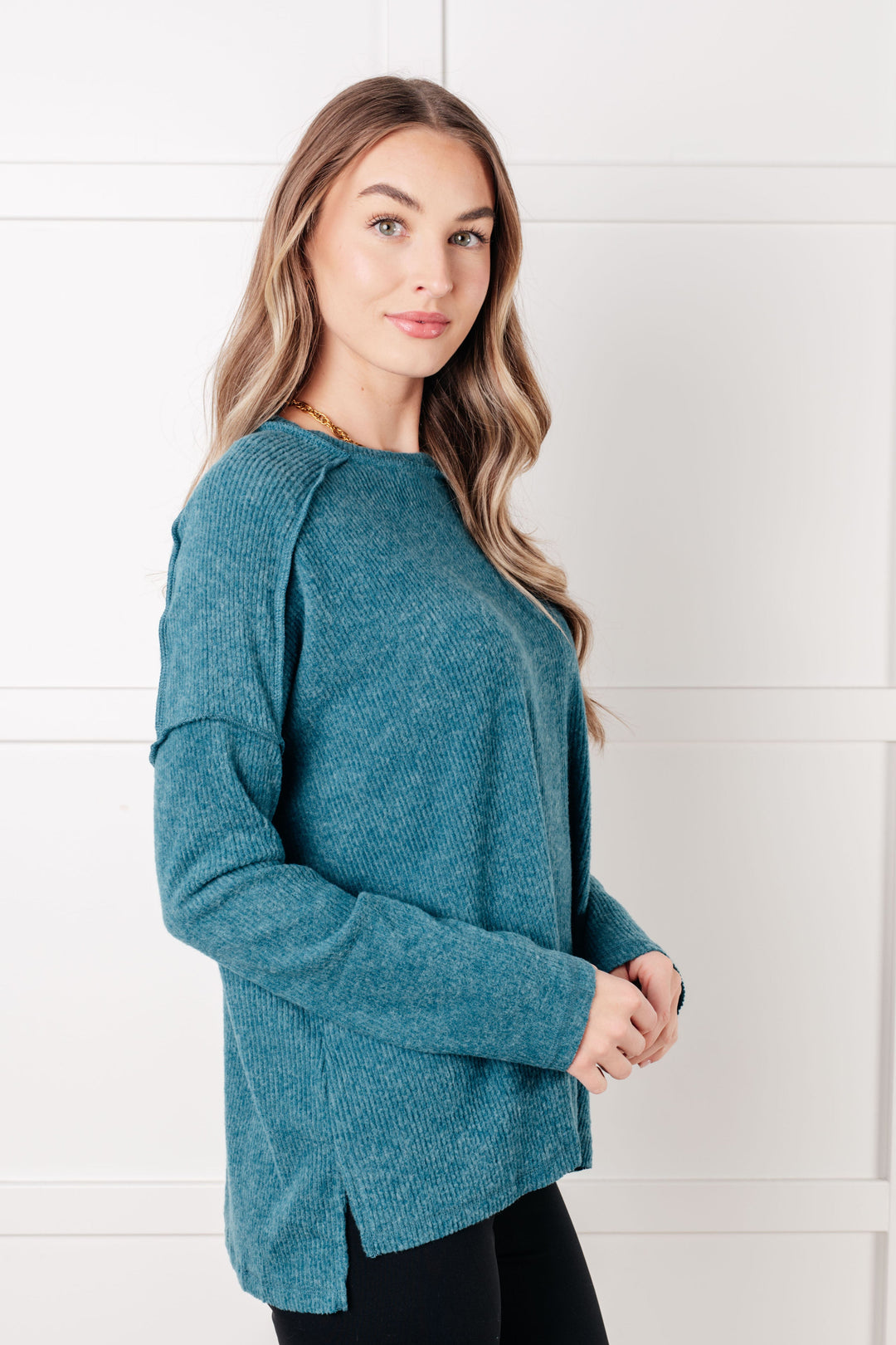 Simply Basic Ribbed Hacci Sweater Teal | Sweaters Daverri Fashions