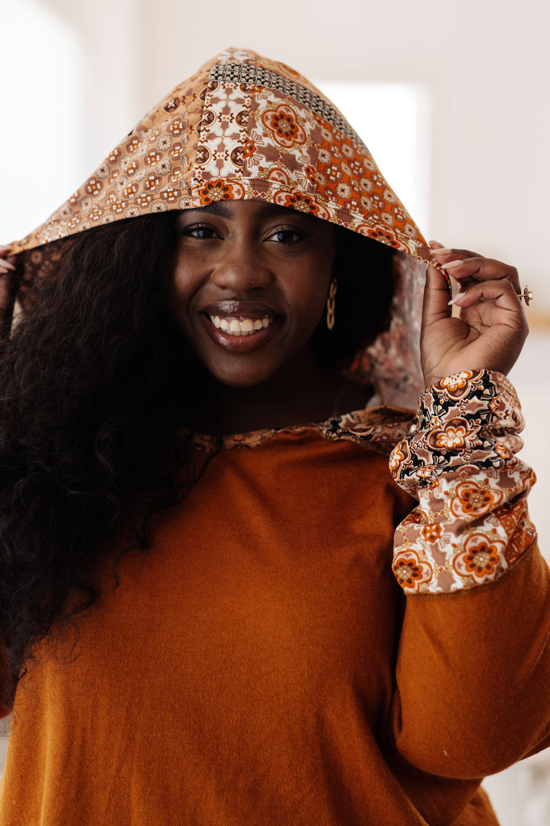 Sipping Iced Tea Mixed Print Hoodie | Tops Daverri Fashions