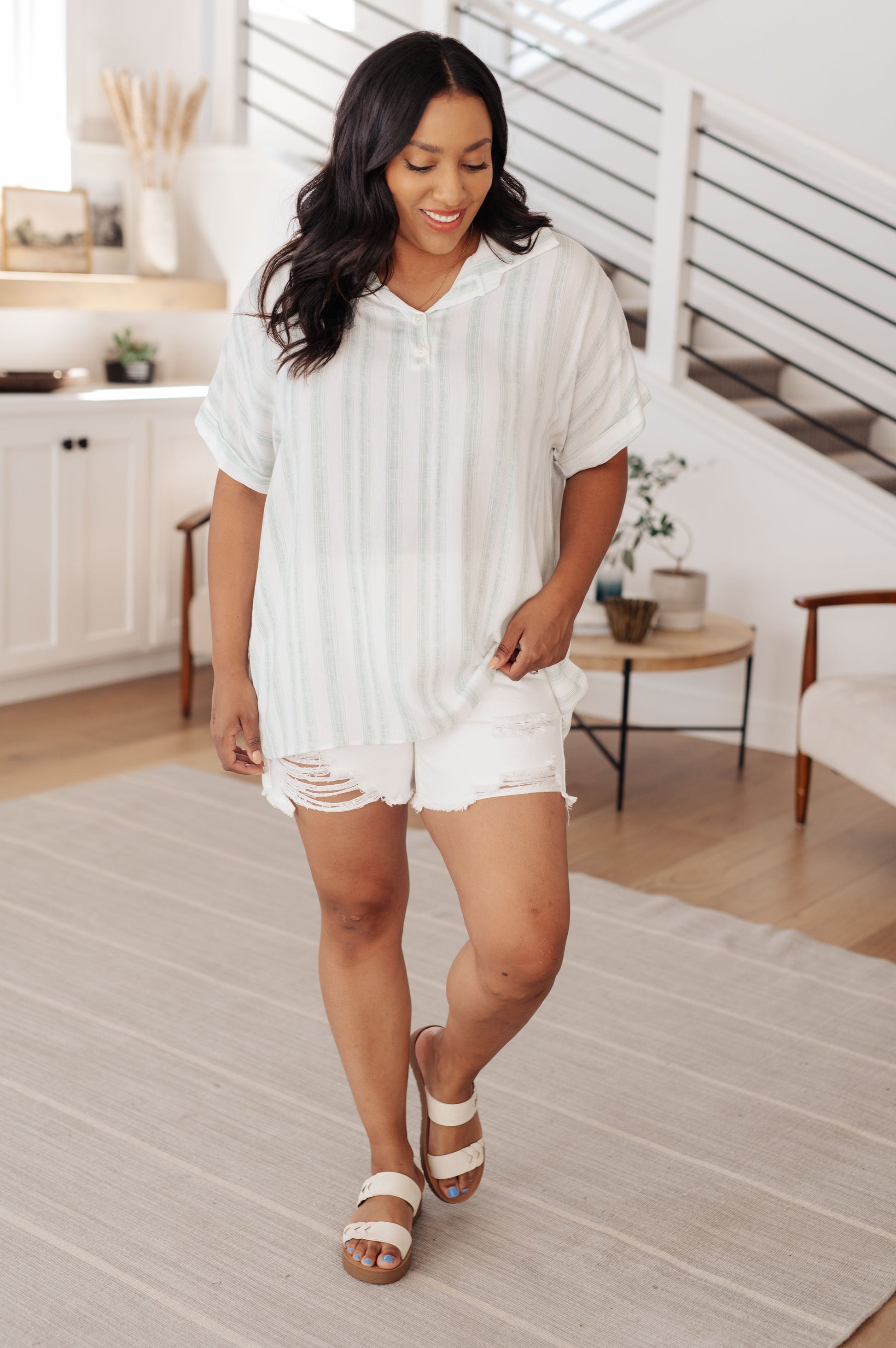 Lovely Melody Green Striped Top Tops