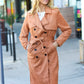 Rust Suede Double Breasted Belted Lined Trench Coat - DAVERRI FASHIONS