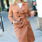 Rust Suede Double Breasted Belted Lined Trench Coat - DAVERRI FASHIONS
