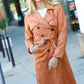 Rust Suede Double Breasted Belted Lined Trench Coat - DAVERRI FASHIONS