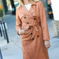 Rust Suede Double Breasted Belted Lined Trench Coat - DAVERRI FASHIONS