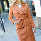 Rust Suede Double Breasted Belted Lined Trench Coat - DAVERRI FASHIONS