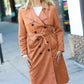 Rust Suede Double Breasted Belted Lined Trench Coat - DAVERRI FASHIONS