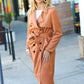 Rust Suede Double Breasted Belted Lined Trench Coat - DAVERRI FASHIONS