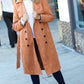 Rust Suede Double Breasted Belted Lined Trench Coat - DAVERRI FASHIONS