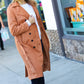 Rust Suede Double Breasted Belted Lined Trench Coat - DAVERRI FASHIONS