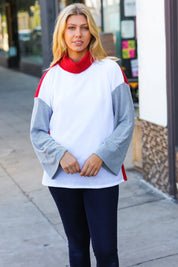 Red/White Hacci Color Block Jacquard Knit Turtleneck | Daverri Fashions