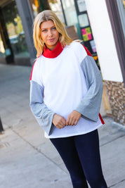 Red/White Hacci Color Block Jacquard Knit Turtleneck | Daverri Fashions