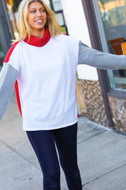 Red/White Hacci Color Block Jacquard Knit Turtleneck | Daverri Fashions