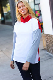 Red/White Hacci Color Block Jacquard Knit Turtleneck | Daverri Fashions