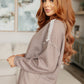 Soft taupe Sew In Love Exposed Seam V-Neck Pullover with silver beaded trim