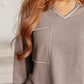 Cozy gray Sew In Love Exposed Seam V-Neck Pullover with silver trim
